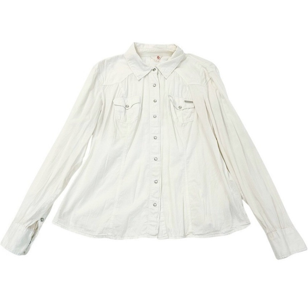 VTG y2k Guess White Long Sleeve Western Pearl Snap Button Down Coastal Cowgirl L